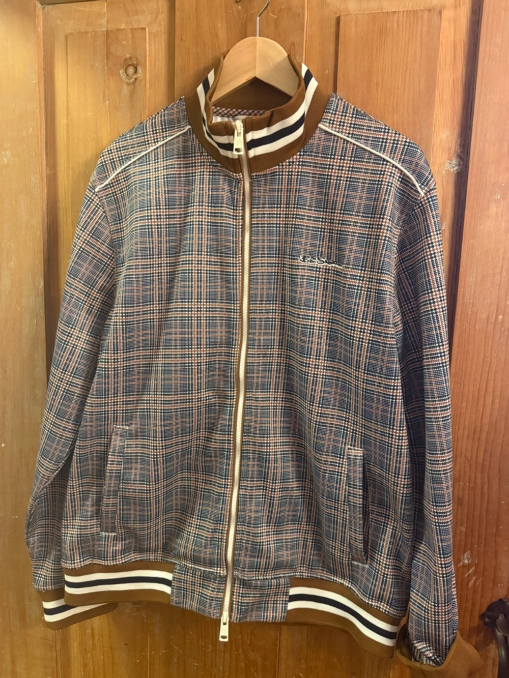 Ben Sherman Brown & Beige Plaid Bomber Jacket